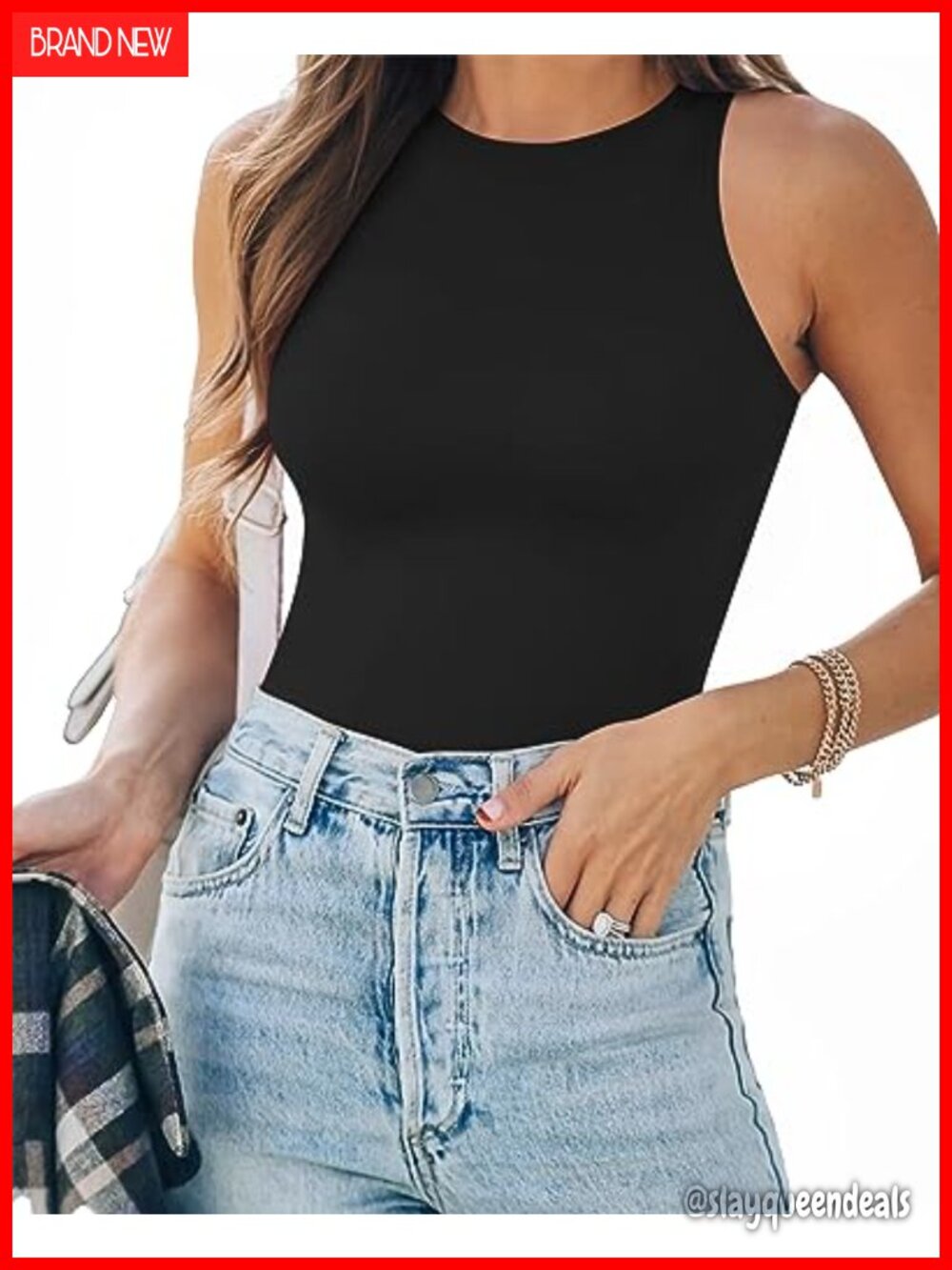 Ribbed Tank Top Bodysuit Racerback Halter Sleeveless Snap Closure